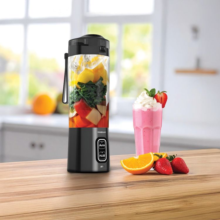 Powerology Blendex Portable Blender with 700mL Capacity, 20000 RPM Motor Speed, 150W Power, 6000mAh Battery Capacity, USB-C Charging Interface, 304 Food-Grade Stainless Steel & Tritan Materials, One-Touch Blending, Powerful 10-Blade Design - Black