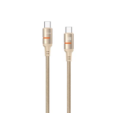 كابل بورودو USB-C إلى USB-C بإضاءة LED بقوة 60 واط، سرعة نقل 480 ميجابت في الثانية، بطول 1.2 متر، شحن سريع ونقل بيانات، سلك مضفر - ذهبي