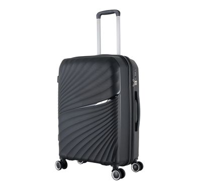 H.T Luggage Bag, Hard Case Polypropylene (PP) Material, Expandable, Telescopic Handle, Scratch Resistant, TSA Lock, Medium Case Size - Black
