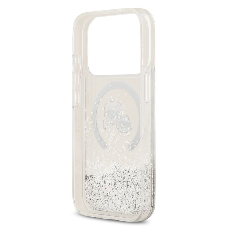 Karl Lagerfeld MagSafe Liquid Glitter Case with Karl & Choupette Heads for iPhone 17 Pro Max, Drop Protection, Comfortable Grip, Slim Profile & Lightweight Design, Sustainable Packaging, Easy Snap-On - Transparent