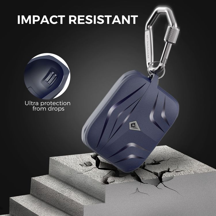 AhaStyle Premium Silicone Rugged Design Case with Anti-Lost Carabiner Keychain Compatible for AirPods Pro, Scratch Resistant, Shock Absorption, Drop Protection, & Dustproof Protective Silicone Cover Suitable with Wireless Charging - Midnight Blue
