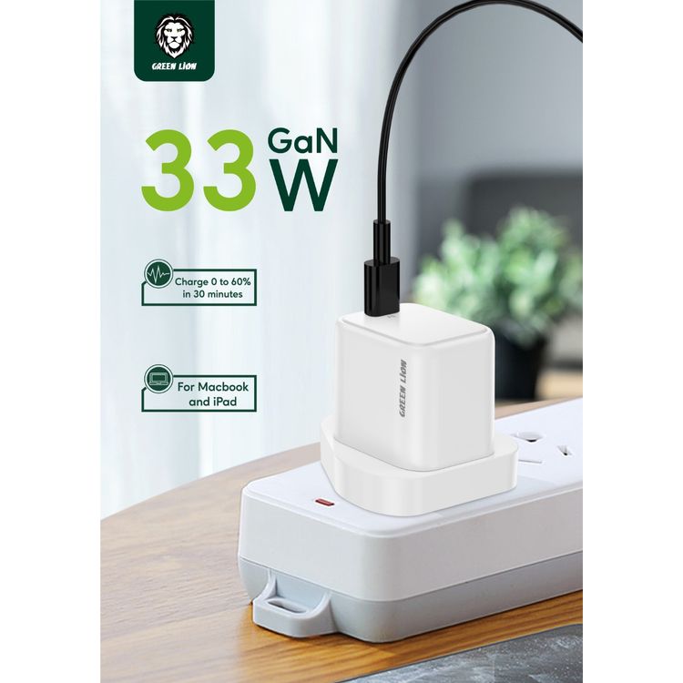 Green Lion Mini Pro Fast PD GaN Charger 33W UK - White