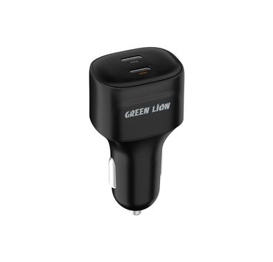 Green Lion Dual Port USB-C Car Charger with 45W Multi-Device Charging, Overcurrent & Short Circuit Protection, Overvoltage Protection, Fast Charging - Black