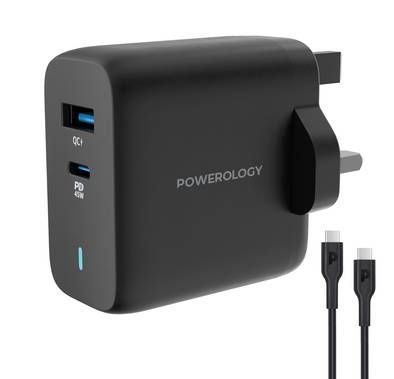 Powerology 63W Ultra-Quick GaN Charger 45W PD & USB-A Qui...