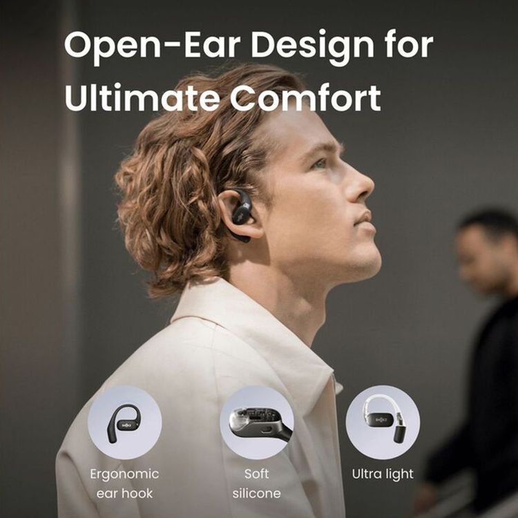 SHOKZ OpenFit True Wireless Earphones, Up to 28 Hours Battery Life, Up to 120 Minutes Charging Time, Built-in Microphone, AI Call Noise Reduction, 10 m Wireless Range - Black