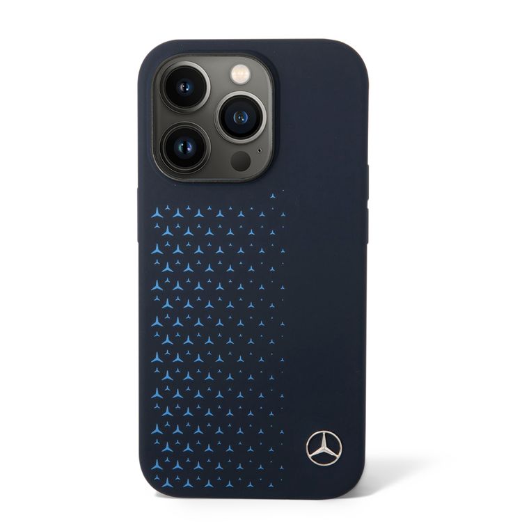 Mercedes-Benz Liquid Silicone Case with Gradient Star Horizontal Pattern iPhone 14 Pro Max Compatibility - Navy