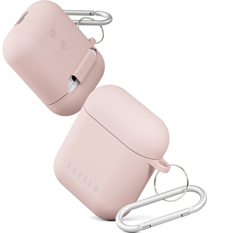 Levelo Gorra Hybrid Silicone AirPods 1 & 2 Case with Metal Carabiner, Shockproof, Slim & Thin Design, Lightweight & Slim, Easy Snap-On - Pink