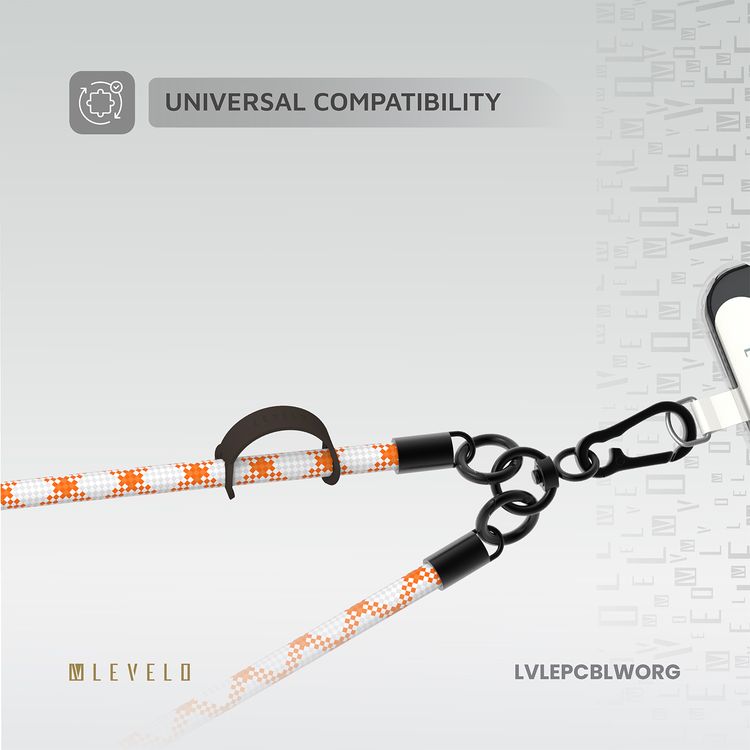 Levelo Everly Phone Crossbody Lanyard, 1.2m, Polyester Fiber, Metal Finish, Lightweight, Durable Material, Adjustable Straps, Universal Compatibility, Hypoallergenic Material - Orange / White