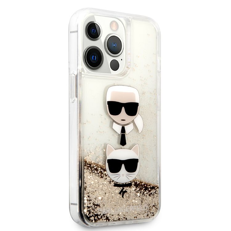 CG MOBILE Karl Lagerfeld Liquid Glitter Case Karl And Choupette Head Compatible for iPhone 13 Pro (6.1") Easy Access to All Ports, Scratch Resistant, Drop Protection Back Cover