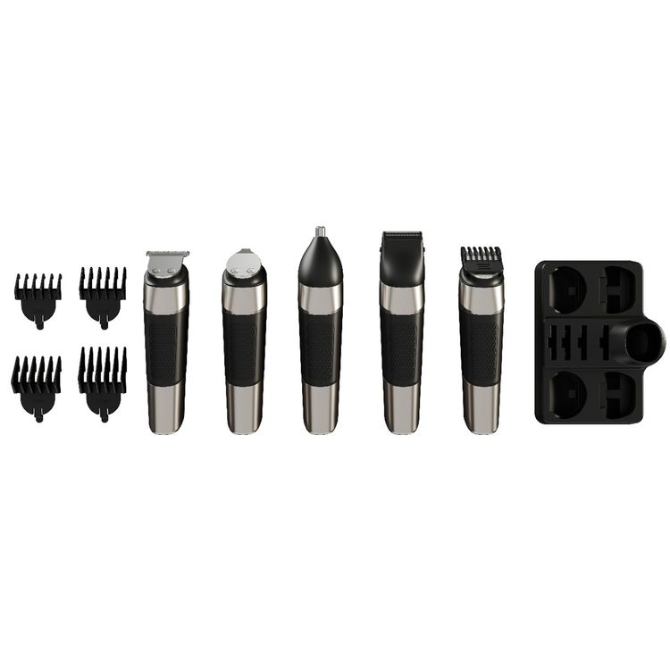 Green Lion Trim Master 5-in-1 Trimmer with Storage Base, Textured Grip, Type-C Charging, Corded & Cordless Use, Digital Display, Detachable Different Heads - Black