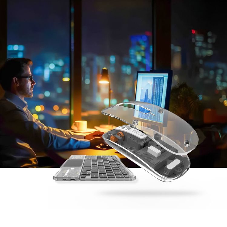 Green Lion Transparent Duo Wireless Keyboard & Mouse, 500mAh Keyboard Battery & 400mAh Mouse Battery, 5 Mouse Keys, Built-in Touchpad, 5 Million Times Lifespan, Compatible with Windows, iOS & Android - Black
