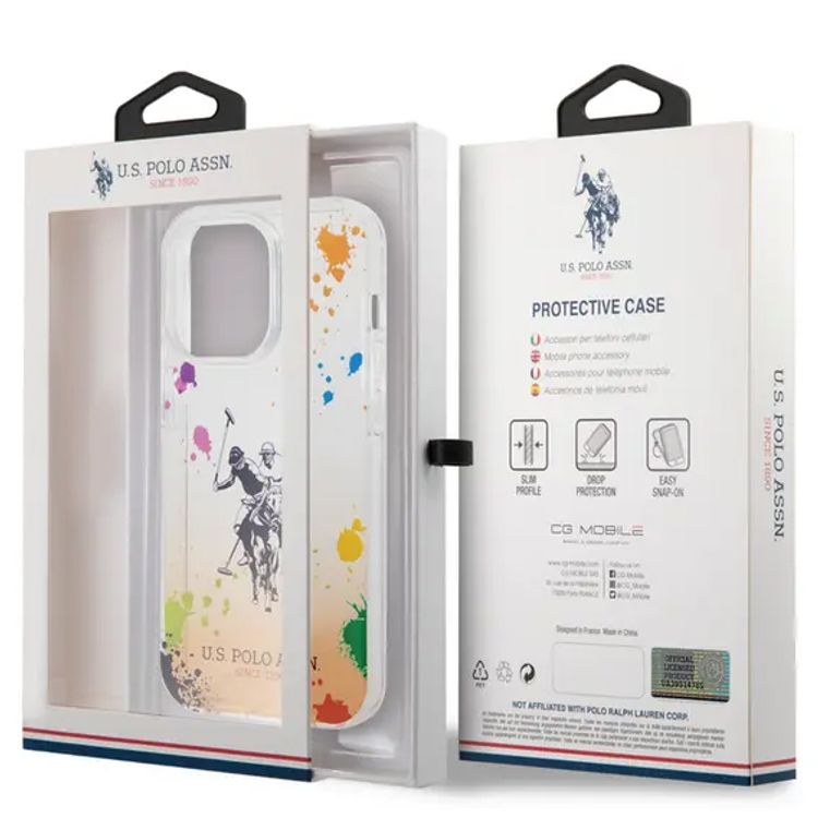 كفر USPA PC/TPU متدرج بتصميم رسمات متناثرة وشعار حصان متناسق مع iPhone 14 Pro Max - برتقالي