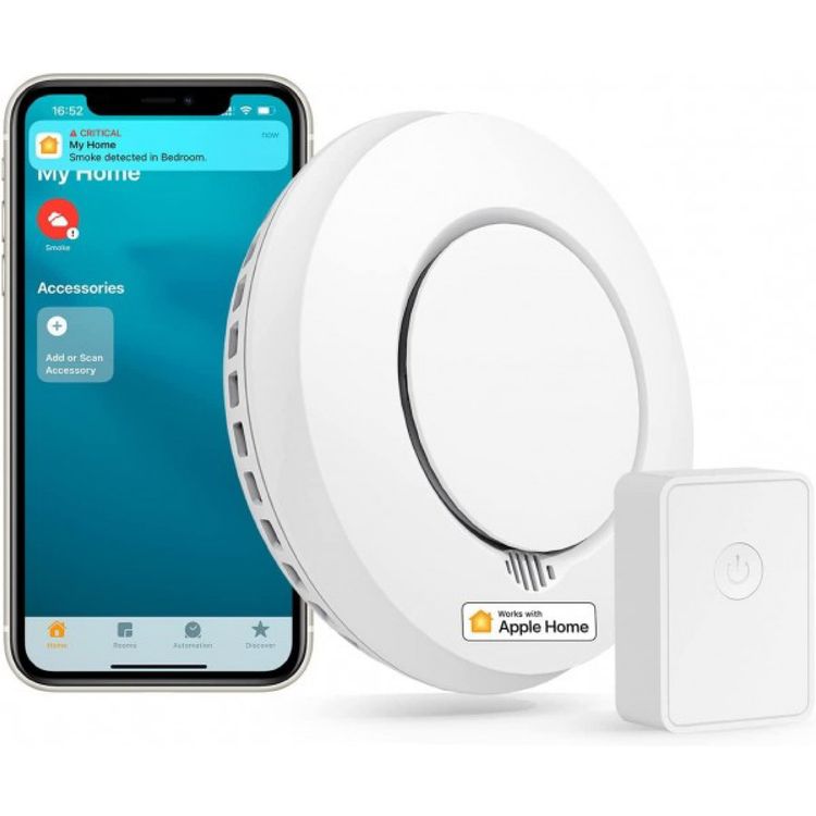 مجموعة إنذار الدخان الذكية من Meross مع موزع، بطاريتان AA، إنذار 85 ديسيبل، متوافق مع Apple HomeKit وSmartThings - أبيض