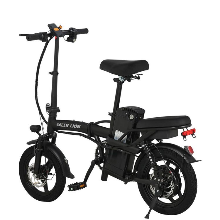 Green Lion GBK-100 Electric Bike, Foldable Design, Up to 150 Kg Load Capacity, Left & Right Lever, 350W Power, Front & Rear Disc Brake, 3-level Gear System, 48V Lithium Ion Battery, Front Fork Suspension - Black
