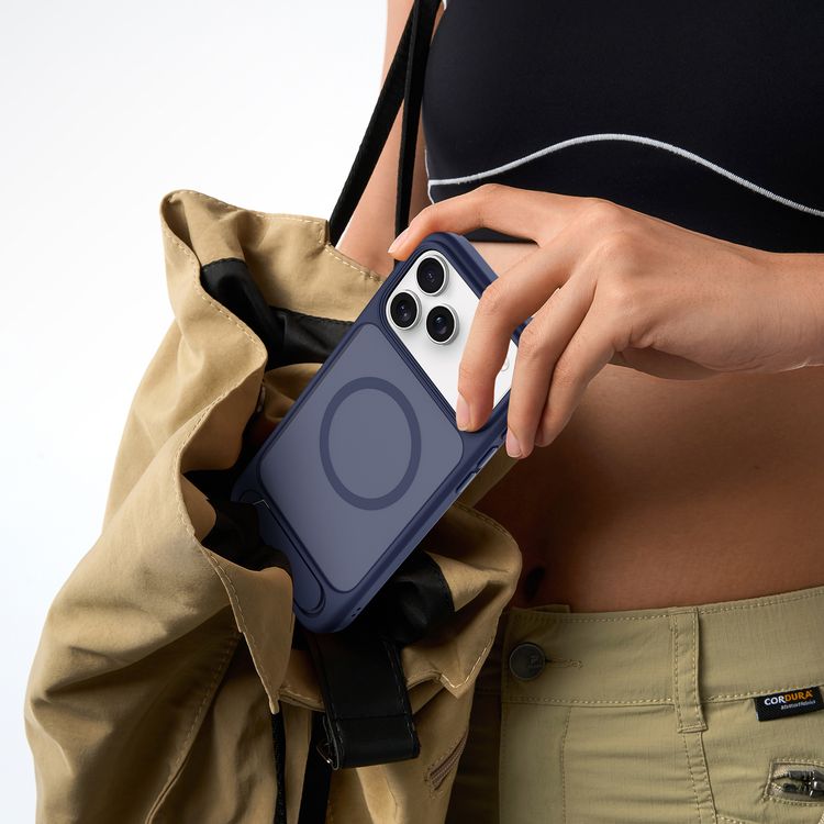 Levelo Matteo Hybrid Kickstand Case with Matte Design for iPhone 17 Pro Max, Anti-Fingerprint Coating, Impact-Resistant Corners, Raised Bezels for Camera & Screen, MagSafe Compatible, Shock-Resistant Bumper, Drop-Tested - Dark Blue