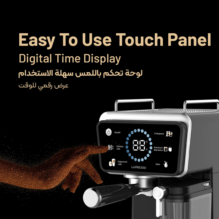 LePresso Hot & Cold Coffee Machine with Milk Frothing Function, 20Bar Pump Pressure, 1.5L Water Tank Capacity, Self Cleaning, 1350W Rated Power - Black