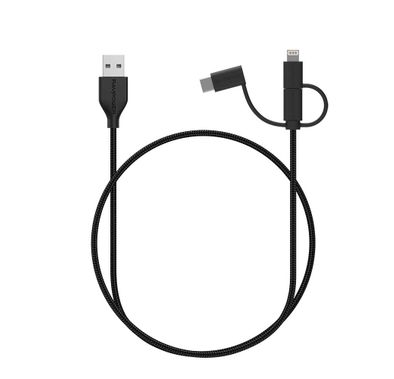 RAVPower Braided Nylon 3 in 1 Data Cable 3ft/0.9m - Durable Connector - Multi USB Charging Cable Compatible for iPhone Lightning / Type-C / Micro Smartphones - Black