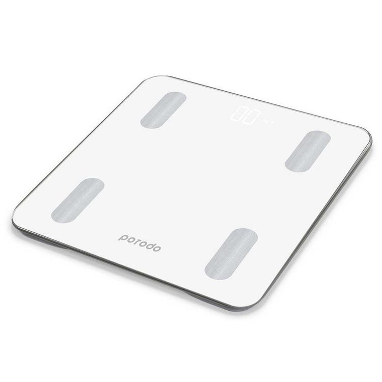 Body Weight Scale, Porodo PD-BF1321BT-WH Lifestyle Smart Bluetooth Full Body Fat Scale, Works with Bluetooth on iOS and Android- White
