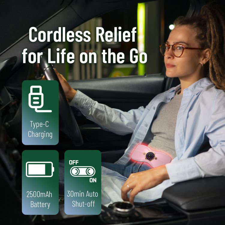 وسادة تدفئة حيض من جرين ليون فلورا مع 4 أوضاع تدفئة، 4 أوضاع اهتزاز، مصنوعة من مادة ABS وقماش قطيفة، بسعة بطارية 2500mAh، حزام قابل للتعديل من 70-120 سم، منفذ شحن نوع-C، وقت شحن 3 ساعات، وقت عمل 3 ساعات، شاشة عرض رقمية ذكية - لون وردي.