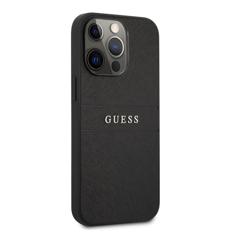 CG MOBILE Guess PU Leather Case Saffiano with Metal Logo Hot Stamp Stripes Compatible for iPhone 13 Pro (6.1") Anti-Scratch, Easy Access to All Ports