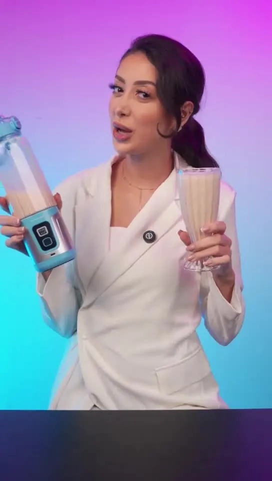 Powerology DuoMix Portable Blender with Cut Fruit & Ice Crusher, 600mL Capacity, 120W Rated Power, USB-C Charging Port, Leak-Proof Design, 2× 2000mAh Battery, 14000RPM Motor Speed, Flipping Bottom Food - Blue