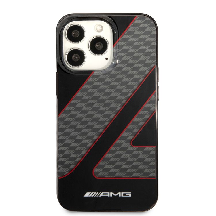 AMG Double Layer Checkered Flag Pattern Transparent Hard Case Compatible with iPhone 13 Pro Max - Red