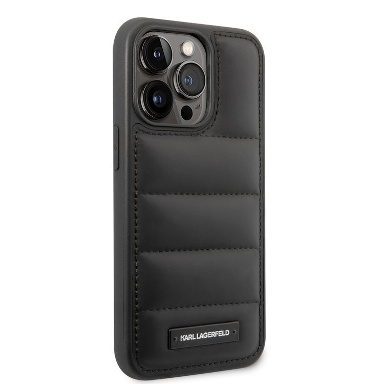Karl Lagerfeld Quilted Nylon Puffy Case with Metal Logo Plate iPhone 14 Pro Compatibility - Black
