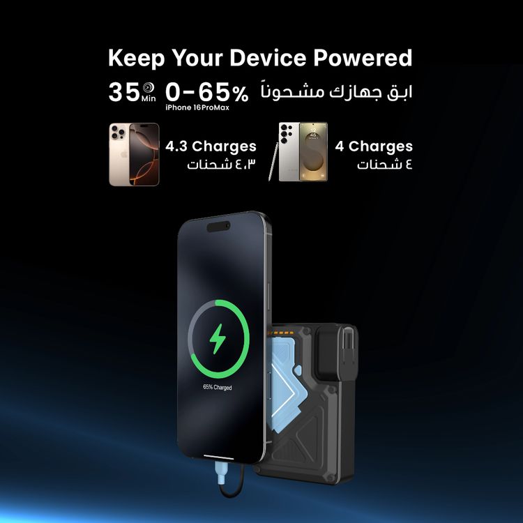 بنك طاقة ماج سيف من باورولوجي، سعة 20000 مللي أمبير/ساعة، مع شاحن حائط، PD 35 وات، شاحن لاسلكي 15 وات، حامل عند الطلب، منفذ USB-A وUSB-C وMicro، مقابس قابلة للتبديل في الولايات المتحدة/الاتحاد الأوروبي/المملكة المتحدة، شاشة LED رقمية - أسود