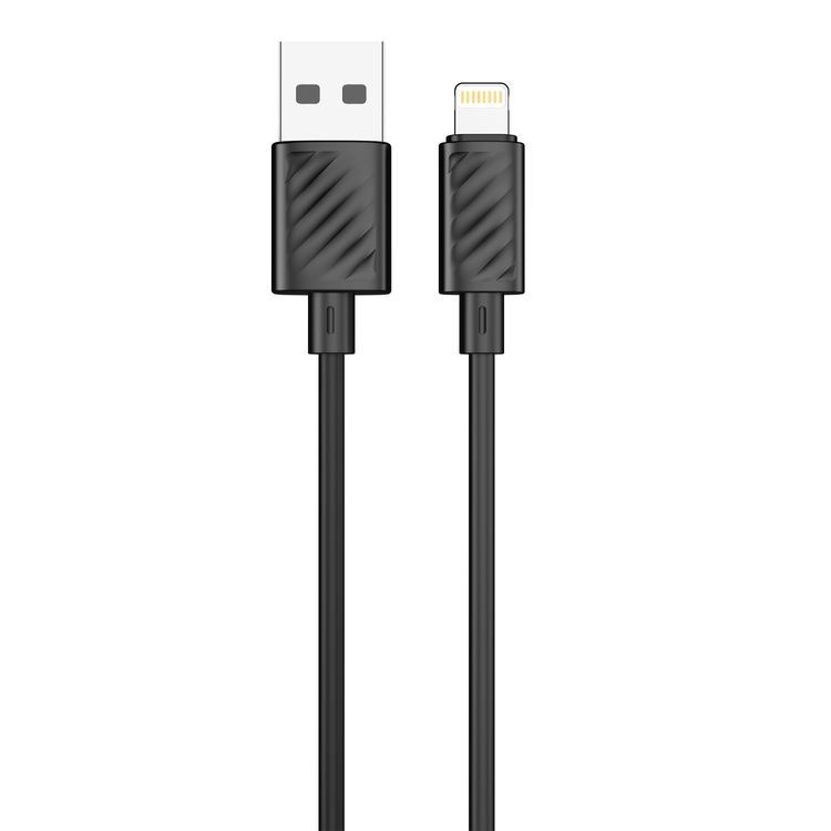 Porodo Blue USB-A to Lightning Charging Cable with 480Mbps Data Transfer, 3A Fast Charge, Flexible Material, Universal Compatibility - Black 