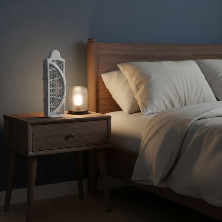 Porodo Swat Foldable Electric Insect Killer, Touch-Safe Surface, 1500mAh Battery Capacity, 2W Power, USB-C Charging Interface, Automatic Unfolding Face, Triple-Layer Mesh - White