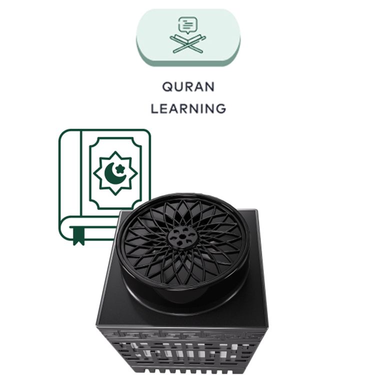 Green Lion Moon Bakhour Quran Speaker, 5 Hours Working Time, 2000mAh Battery, Bluetooth V5.1, 10m Transmission Range - Black