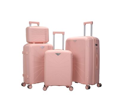 Levelo RoamQuattuor Travel Luggage Set in 4 Sizes 14"/20"/24"/28", 100kg Maximum Weight-Bearing, Shock Resistance, 8 Wheels Trolley, PP & Unbreakable Material, 360° Wheel Rotation, 210D Lining, Mesh Pocket, Water Resistant Design, Anti-Theft  Design - Pink