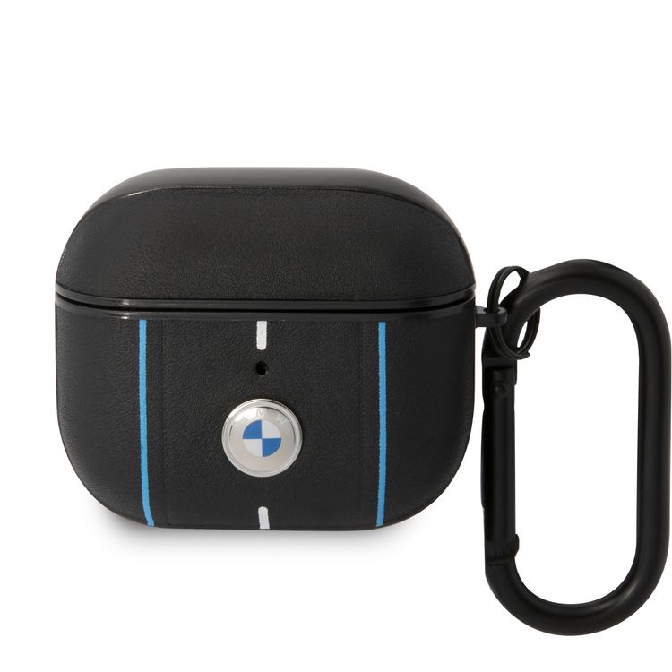 CG Mobile Genuine Leather Case for AirPods 3 with Encrusted Metal BMW Logo & PC Colored Lining, Accurate Cutouts, Easy to Install, Long-Lasting Usability, Protects from Scratches & Drops - Black