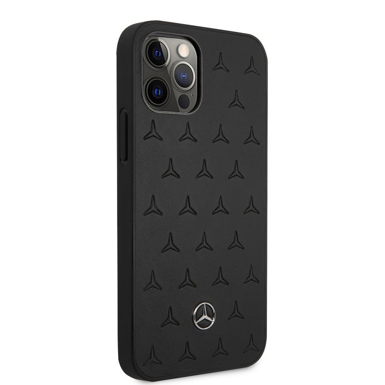 CG MOBILE Mercedes-Benz Leather Stars Pattern Hard Case Compatible for iPhone 12 Pro Max (6.7") Shock Absorbent, Easy Access to All Ports, Scratch Resistant, Drop Protection Back Cover Suitable with Wireless Charging - Black