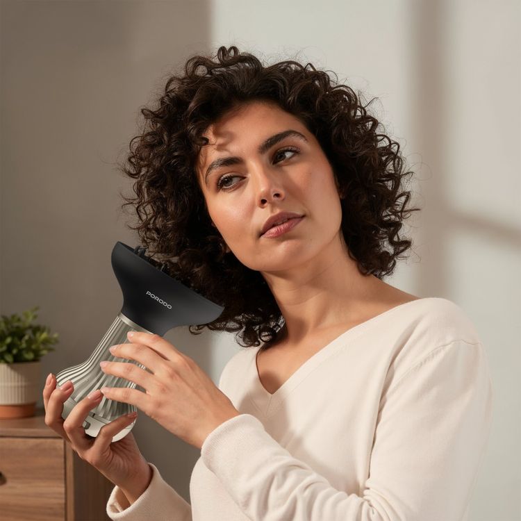 Porodo Portable High-Speed Hair Diffuser & Dryer for Curly Hair, 2 Wind Speeds, 3 Temperature Modes, 800W Rated Power, 16800RPM Motor Speed, 360° Swivel Cord, Over-Heating Protection - Black / Gold