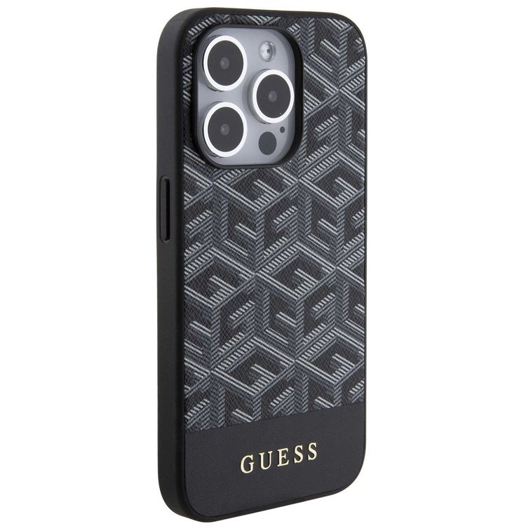 Guess Magsafe Leather Case with Gcube Stripe Pattern - Black - iPhone 15 Pro Max