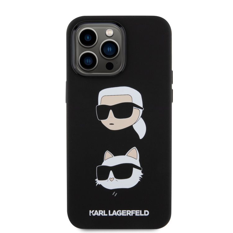 Karl Lagerfeld Silicon Hard Case with Karl Lagerfeld & Choupette Heads for iPhone 15 Pro Max - Black