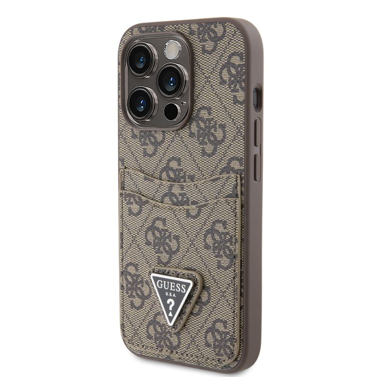Guess PU Leather Case with Double Card Slot 4G Double Triangle Logo - Brown - iPhone 15 Pro