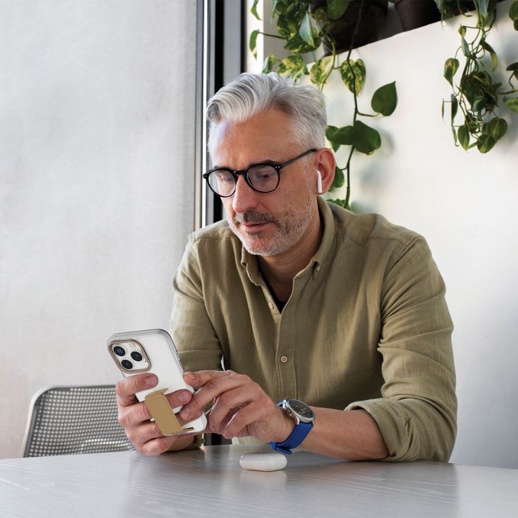 Levelo Morphix Clara Case for iPhone 16 Pro, Hybrid Material, Impact-Resistant Corners, Built-in Leather Grip, Metal Camera Ring - Rose Gold Titanium