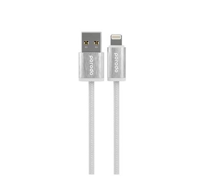 Porodo Woven Braided USB-A to Lightning Cable with Aluminum Alloy & Woven Material, 1.2m Cable Length, Data & Fast Charge Transmission - White