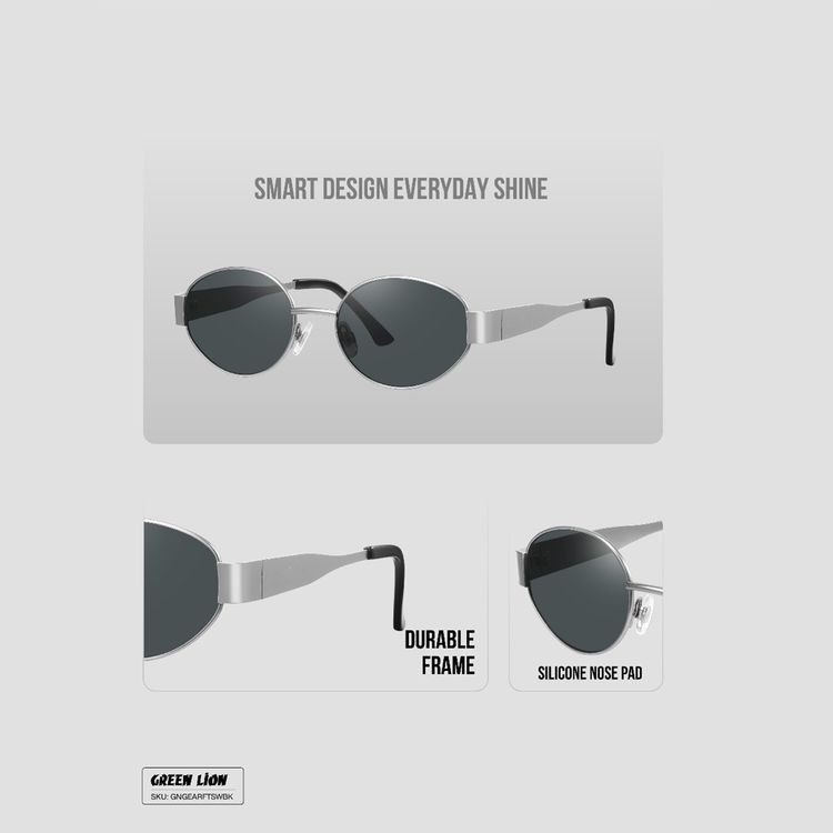 Green Lion Montara Sunglasses with Retro Oval Frame, UV400 Protection, 54mm Lens Width, Ergonomic Fit Frame, Optical Clarity, 20mm Bridge Width, 142mm Temple Width, Silicone Nose Pads - Silver