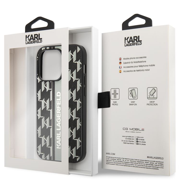 Karl Lagerfeld Grained PU Leather Case with Monogram Pattern & Vertical Logo Compatble iPhone 14 Pro Max Compatibility - Gray