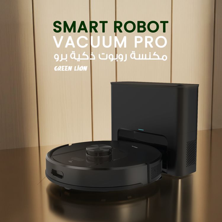 Green Lion Smart Robot Vacuum Pro with 4000Pa Suction Power, Sweeping & Mopping Functions, 140 Minutes Runtime, Auto-Recharge & Resume, Obstacle Detection - Black