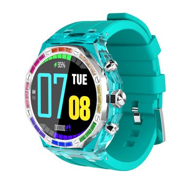 Porodo Transparent Cristallo AP Smartwatch, AMOLED Display, 1.43" Screen Size, 128MB Memory, 260mAh Lithium Polymer Battery, IP67, Bluetooth Calling, Activity Tracker, Health Monitoring - Blue