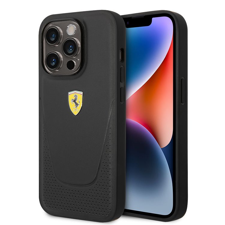 Ferrari Genuine Leather Case Vici Perforated iPhone 14 Pro Max - Black