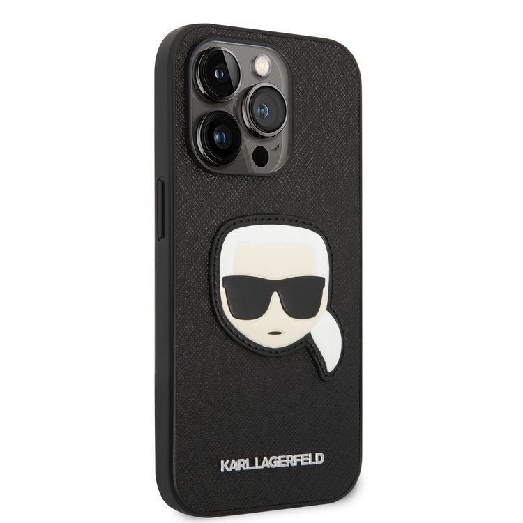 Karl Lagerfeld PU Saffiano Case with Karl Head Patch Ultra-Thin iPhone 14 Pro Compatibility - Black