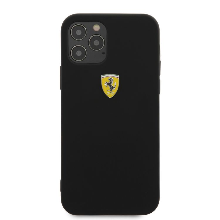 CG MOBILE Ferrari TPU On-Track Silicone Hard Case Metal Logo Compatible for iPhone 12 Pro Max (6.7") Shock & Scratches Resistant, Easy Access to All Ports (Cameras, Buttons & Speakers) Protective Back Cover Suitable with Wireless Chargers Officially Licensed - Black