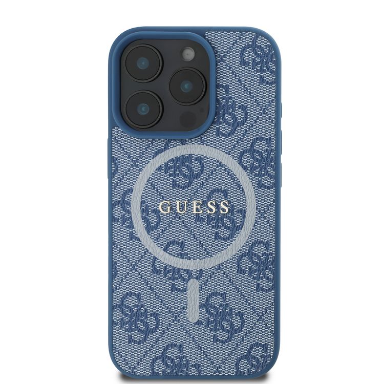 Guess Magsafe PU 4G Hard Case with Classic Logo for iPhone 16 Pro Max, Drop Protection, Easy Snap-on, Slim & Lightweight Design, MagSafe Compatibility for Wireless Charging - Blue