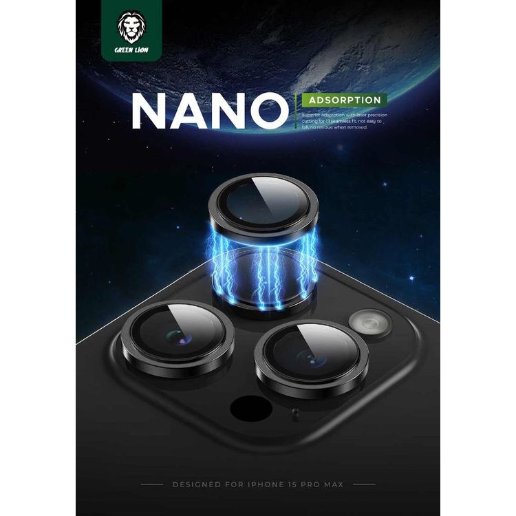 Green Lion HD Plus Camera Lens For iPhone 15 Pro/ 15 Pro Max, Anti Fingerprint & Anti Scratch, High Transparency, Water Resistant, Shatter Protection, Anti-Glare Coating - Black 