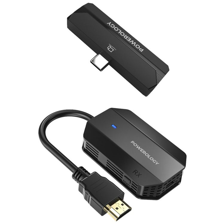 Powerology Wireless HDMI Type-C Adapter for Audio & Video with 50m Transmission Range, 1080P Resolution, Low Latency, Plug and Play - Black